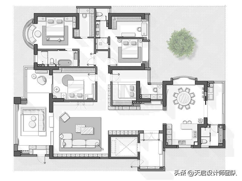 天启设计师团队上门量房出的cad平面尺寸图